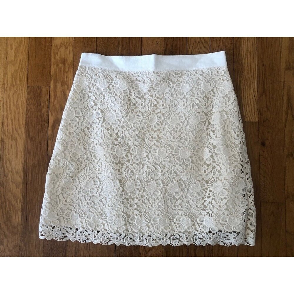 LOFT Womens Petite Size 6P Cream Crochet Lace Mini Skirt
